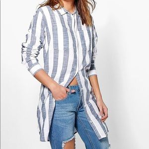 Grace Striped Oversized Cotton Shirt Boohoo